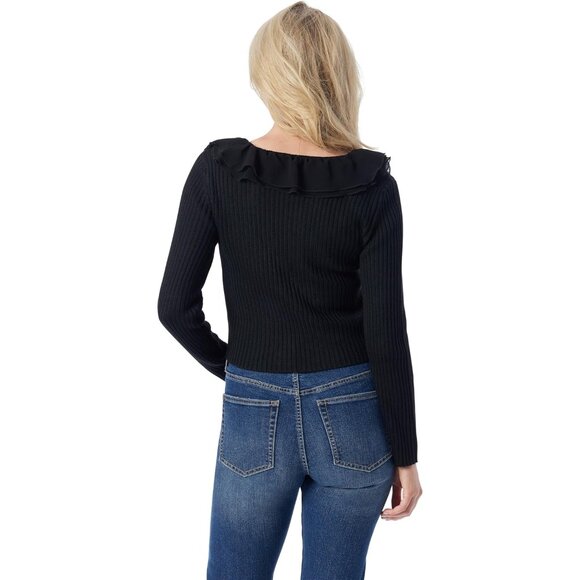 Womens Ruffle Trim Tie Front Cardigan Polyester Blend Long Sleeve Fashion - Picture 3 of 3